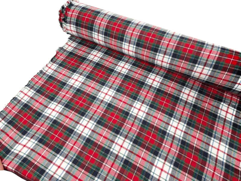 Red, White and Navy Check Brushed Cotton