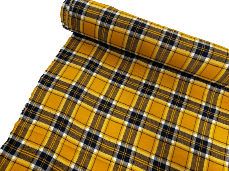 Mustard and Navy Check Brushed Cotton