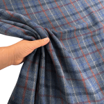 Denim Blue and Grey Check Wool