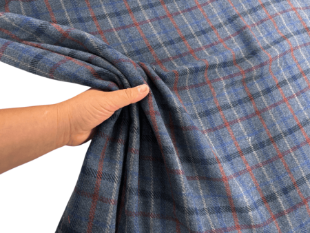 Denim Blue and Grey Check Wool