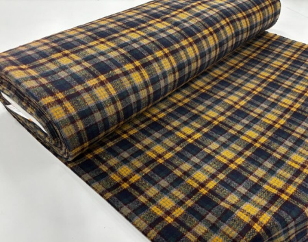 Mustard and Dark Teal Check Wool