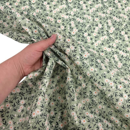 Daisy Garland Sage Polycotton