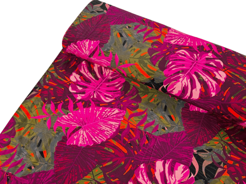 Jungle Leaves Pink Viscose Jersey