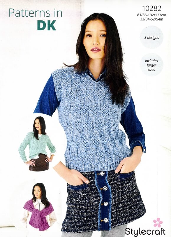 Stylecraft Textured Sweater, Top and Scarf Pattern 10282