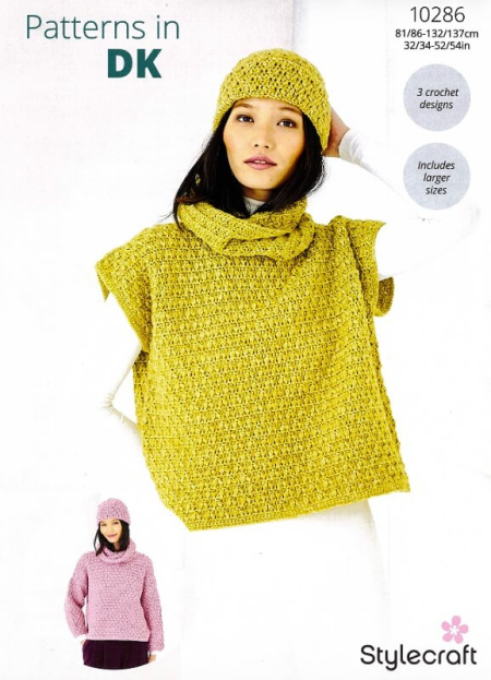 Stylecraft Textured Crochet Sweater, Tank and Hat Pattern 10286