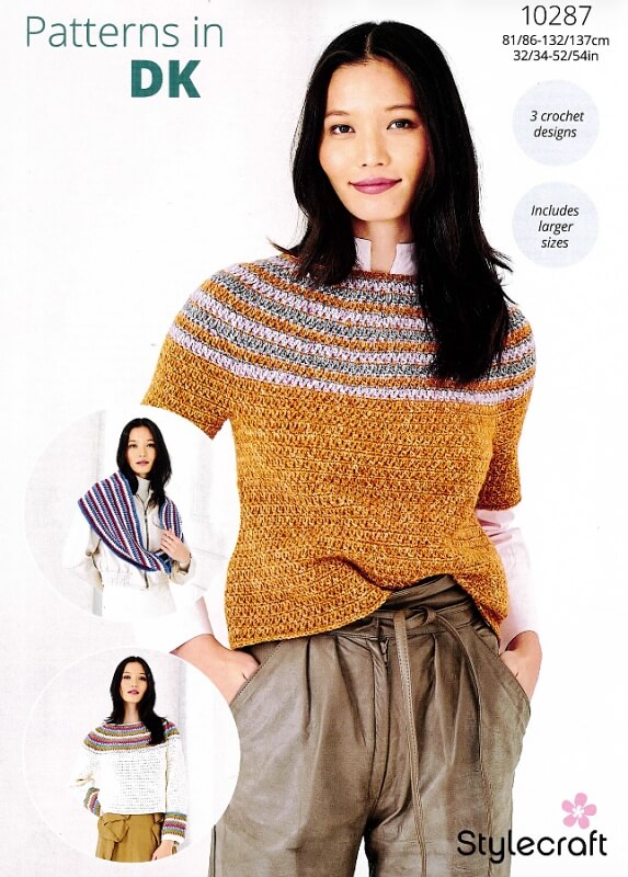 Stylecraft Crochet Yoke Sweater, Top and Cowl Pattern 10287