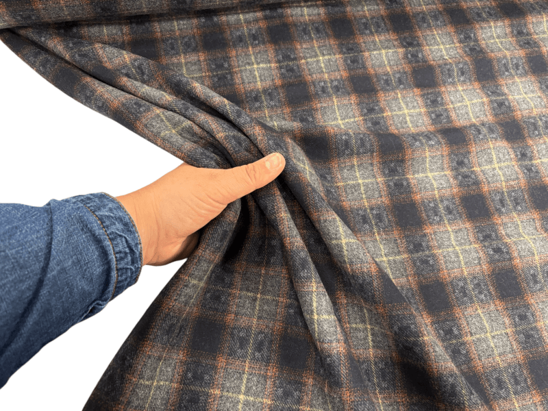 Dark Grey and Orange Plaid Wool